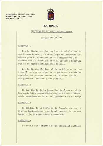 Primera página del Estatuto de Autonomía de La Rioja